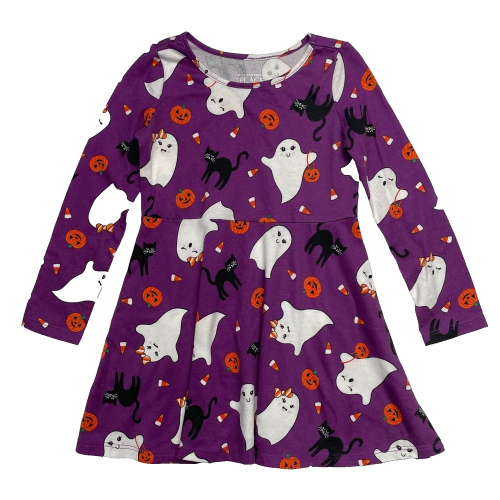 Children's Place Halloween Dress 3T Purple Pumpkin Ghost Cat Candy